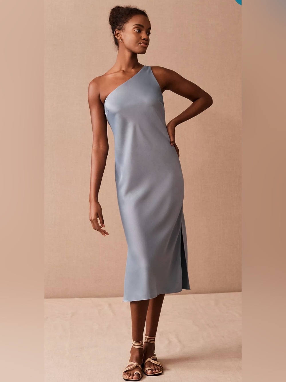 BHLDN Anthropologie One Shoulder Audrie Dress Size 10 Dusty Blue NWOT